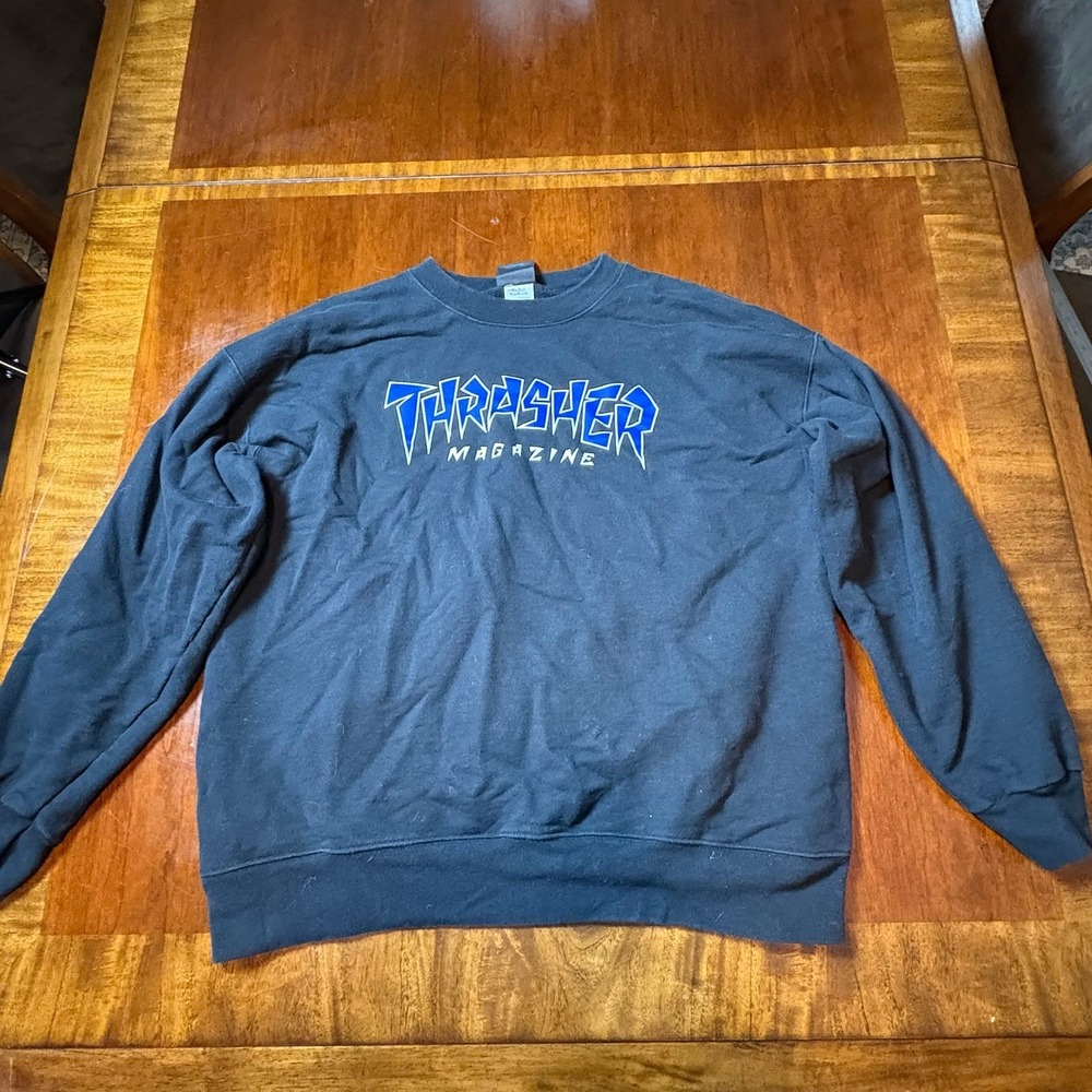 Thrasher Magazine Crewneck Sweatshirt Black Blue Logo Large